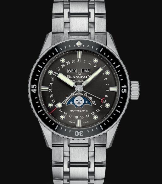 Review Blancpain Fifty Fathoms Watch Review Bathyscaphe Quantième Complet Phases de Lune Replica Watch 5054 1110 70B - Click Image to Close